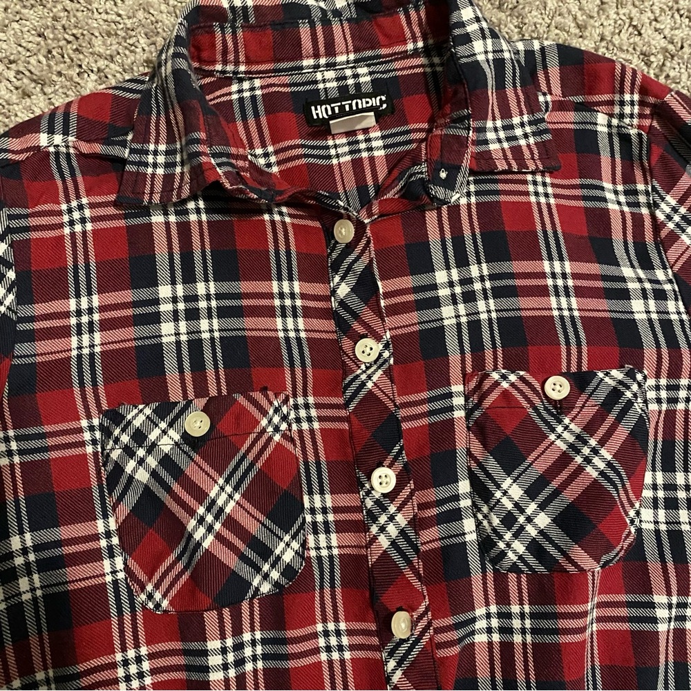 Red Black and White Plaid Button Down Shirt
